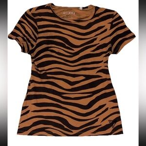 GUESS Los Angeles Y2K Animal Print Cap Sleeve Coquette Girl Trending Top SZ.XS